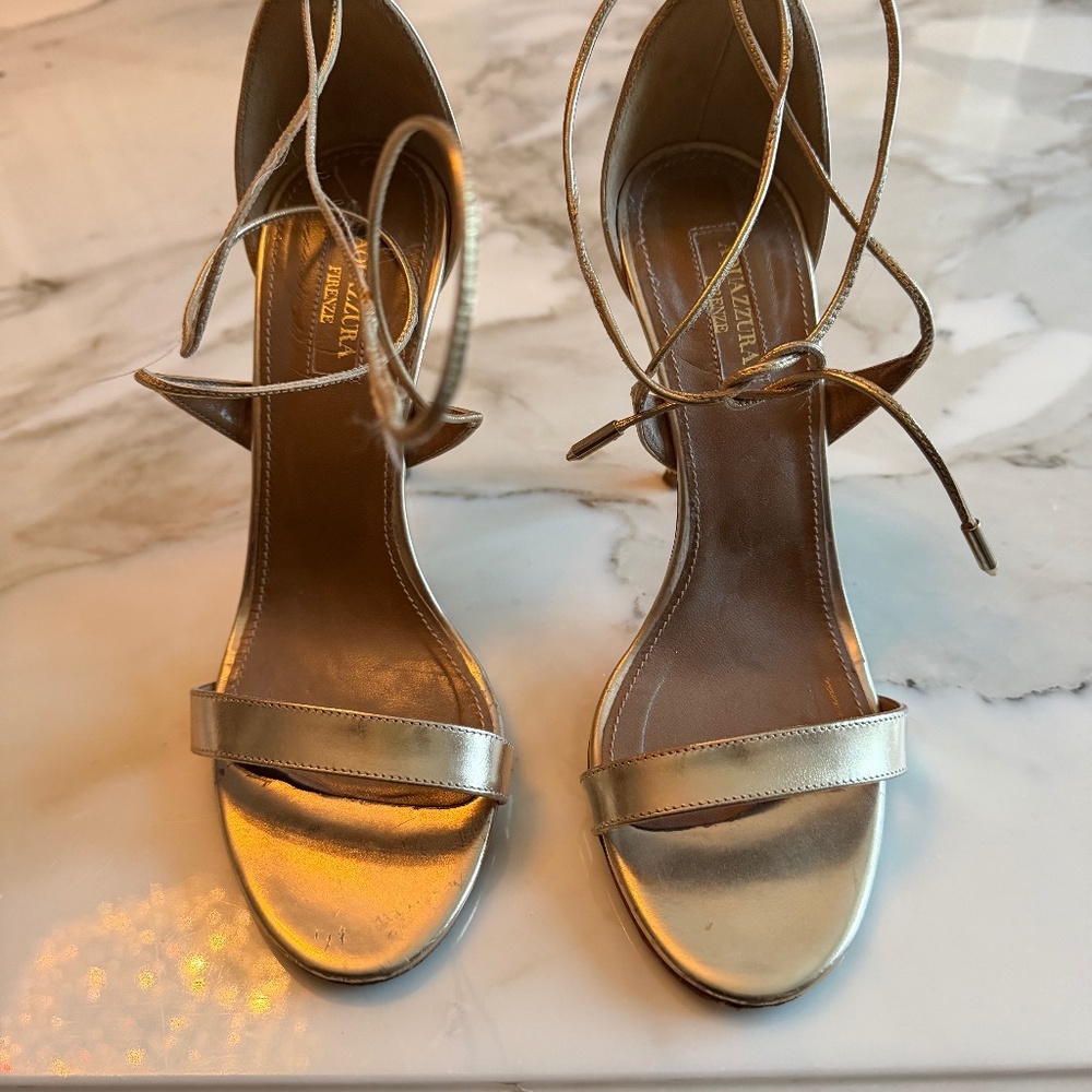Gold Aquazzura strappy heels - Picture 1 of 6